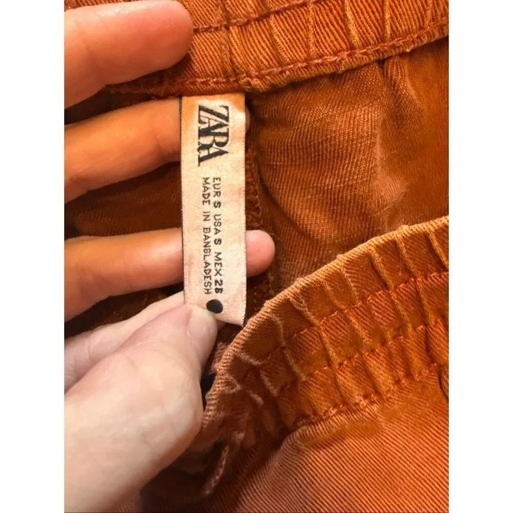 Zara Terracotta Linen Blend Pull-On‎ Relaxed Wide Leg Trouser Pants Size Small